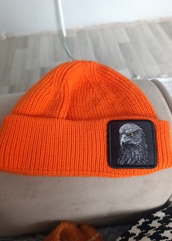 Turuncu Örgü Kadın Bere Kartal Detaylı - Görsel 3
