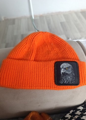 Turuncu Örgü Kadın Bere Kartal Detaylı - Görsel 2