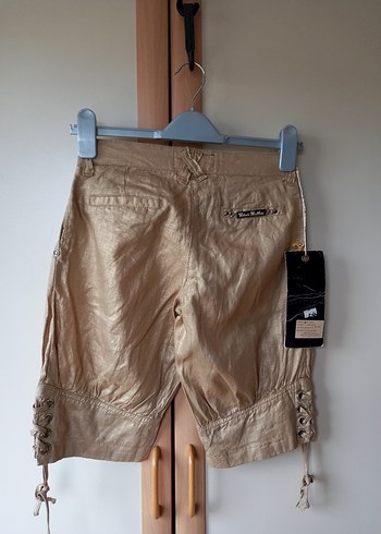 Bej Kemerli Keten Kadın Bermuda Şort - Görsel 3