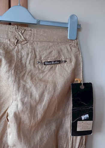 Bej Kemerli Keten Kadın Bermuda Şort - Görsel 7