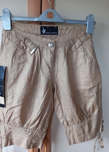 Bej Kemerli Keten Kadın Bermuda Şort - Görsel 2