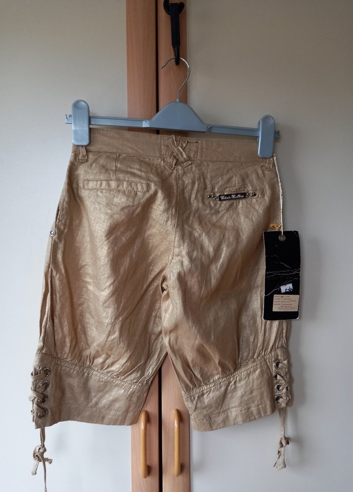 Bej Kemerli Keten Kadın Bermuda Şort - Görsel 3