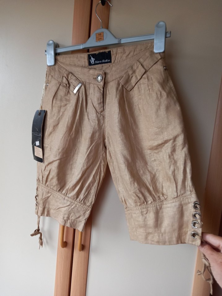 Bej Kemerli Keten Kadın Bermuda Şort - Görsel 5