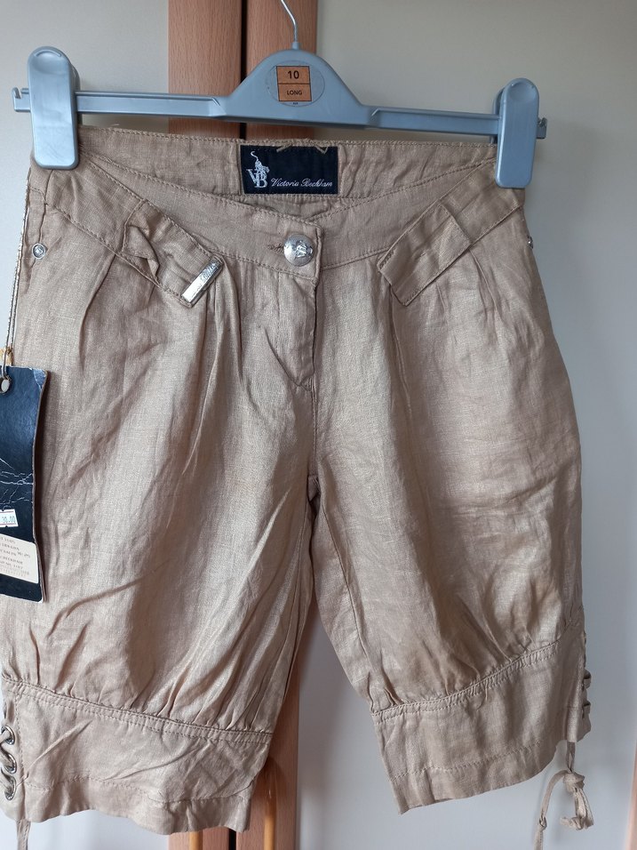 Bej Kemerli Keten Kadın Bermuda Şort - Görsel 2