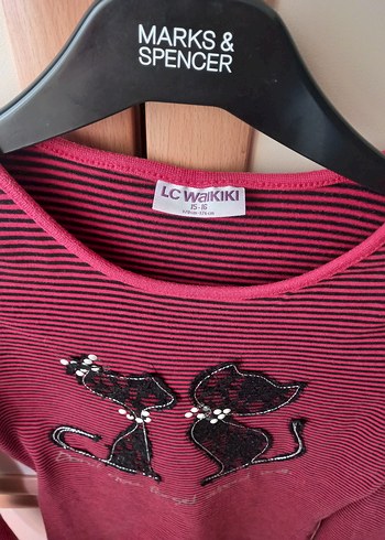 Bordo Çizgili Kız Çocuk Uzun Kollu Tişört - Görsel 5