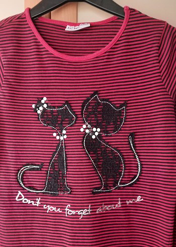 Bordo Çizgili Kız Çocuk Uzun Kollu Tişört - Görsel 2