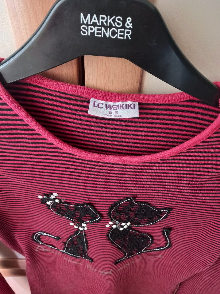 Bordo Çizgili Kız Çocuk Uzun Kollu Tişört - Görsel 5