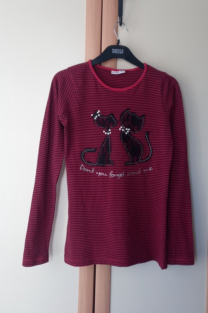 Bordo Çizgili Kız Çocuk Uzun Kollu Tişört - Görsel 4