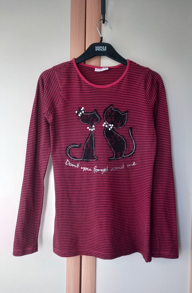 Bordo Çizgili Kız Çocuk Uzun Kollu Tişört - Görsel 3