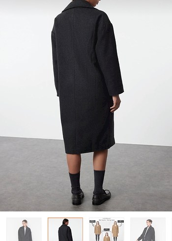 Uzun Siyah Çift Düğmeli Kaban - Görsel 2