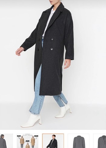 Uzun Siyah Çift Düğmeli Kaban - Görsel 3