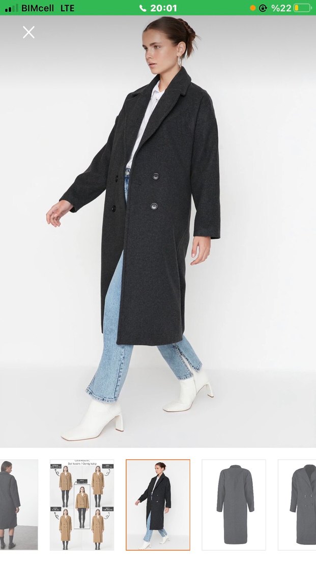 Uzun Siyah Çift Düğmeli Kaban - Görsel 3