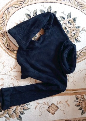 Siyah Boğazlı Drapeli Kadın Kazak - Görsel 2