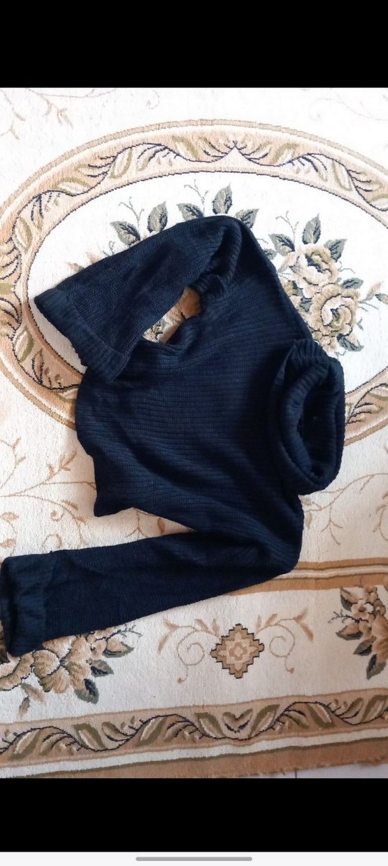 Siyah Boğazlı Drapeli Kadın Kazak - Görsel 2