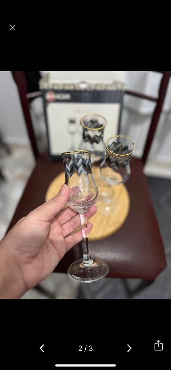 ACAR  Siyah Altın Detaylı 3'lü Cam Kadeh Seti - Görsel 2