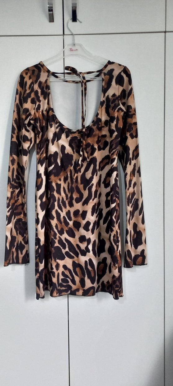 Leopar Desenli Uzun Kollu Mini Elbise - Görsel 2