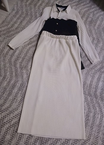 Kadın Beyaz Pilili Uzun Keten Etek - Görsel 2