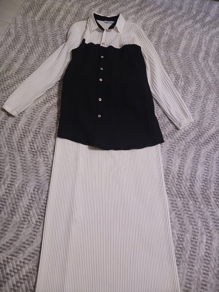 Kadın Beyaz Pilili Uzun Keten Etek - Görsel 3