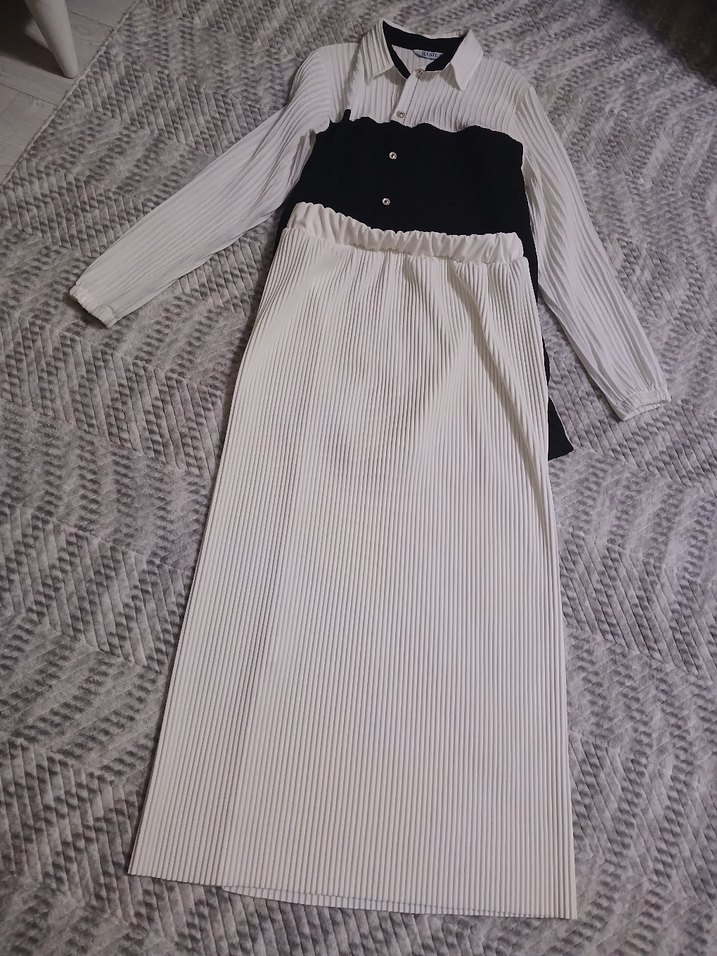 Kadın Beyaz Pilili Uzun Keten Etek - Görsel 2