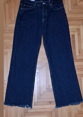 Zara Lacivert Midi Boy Yırtmaçlı Kadın Kot Pantolon