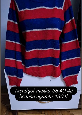 Trendyol Çizgili Kırmızı Mavi Kadın Kazak