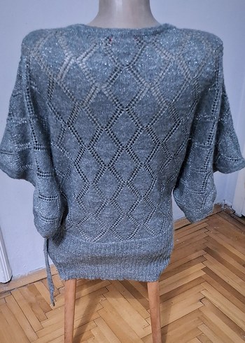 Bohem Gri V Yaka Örgü Kadın Kazak - Görsel 2