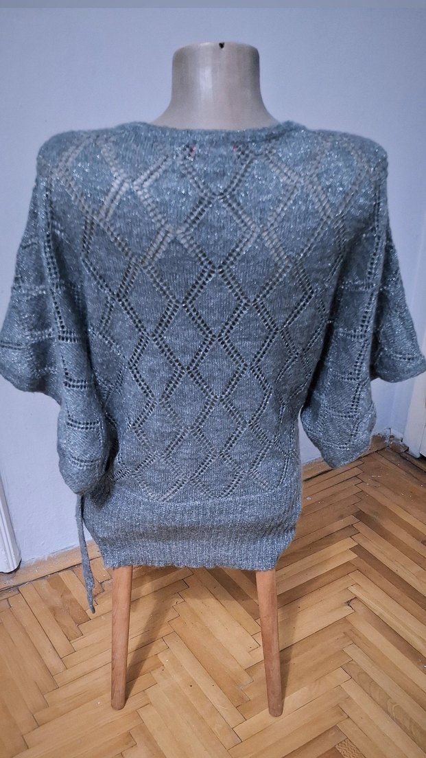 Bohem Gri V Yaka Örgü Kadın Kazak - Görsel 2