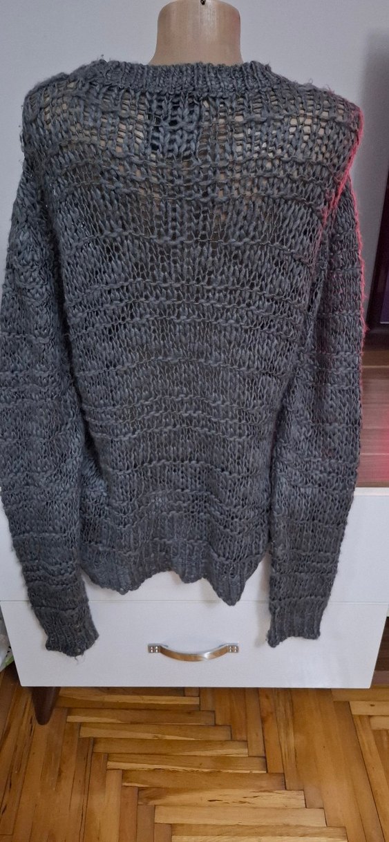 Gri Örgü Kadın Kazak Uzun Kollu - Görsel 2