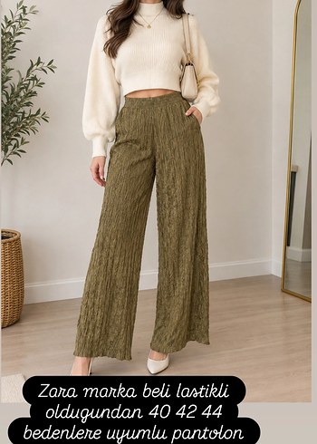 Zara Haki Yuksek Bel Genis Paca Pantolon