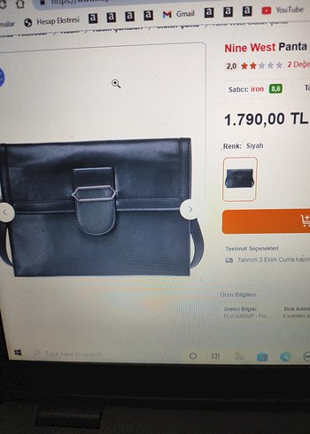 Beden siyah Renk nine West çanta orjinal