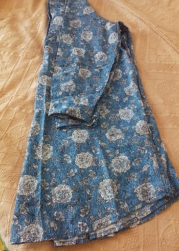 48 Beden Mavi Gri Batik Desenli Bohem Midi Tunik