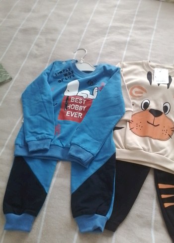 2 Yaş Beden kahverengi Renk Renkli Baskılı Erkek Bebek Örme Sweatshirt Takımı bu