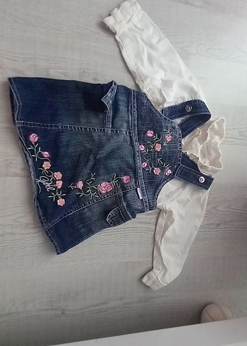 Nakışlı Pembe Kot Kız Elbise ve gömlek - Görsel 6