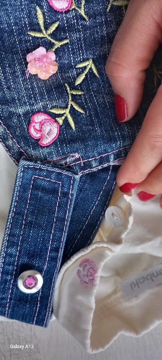 Nakışlı Pembe Kot Kız Elbise ve gömlek - Görsel 4