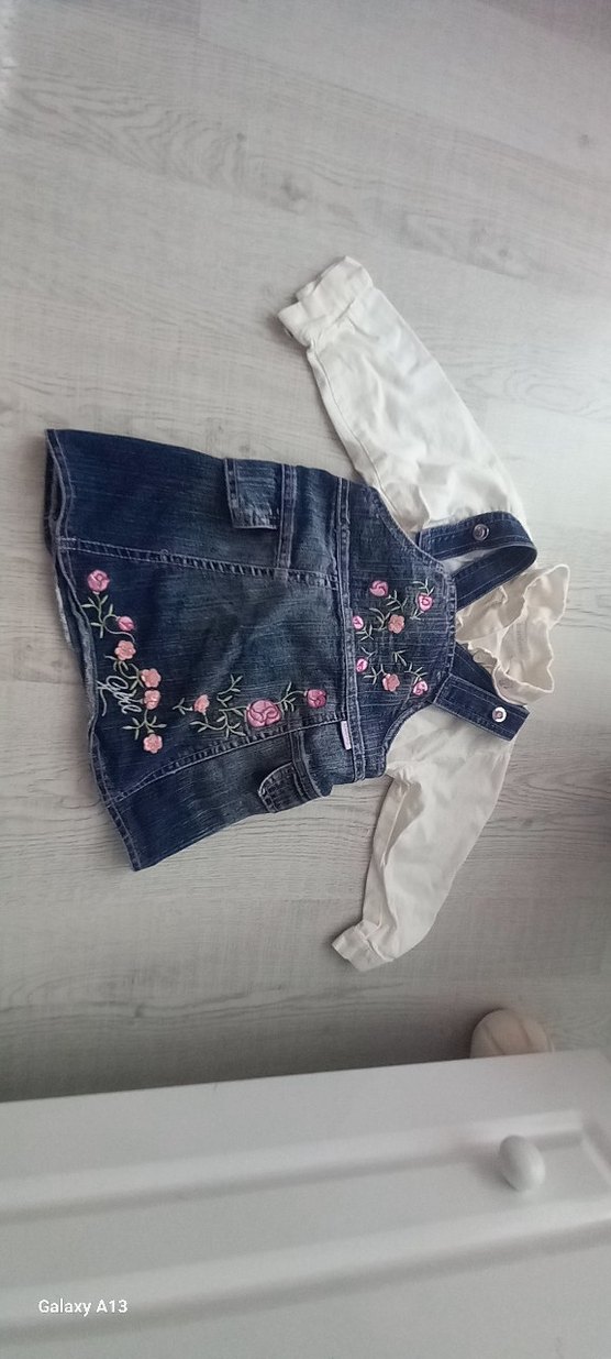 Nakışlı Pembe Kot Kız Elbise ve gömlek - Görsel 2