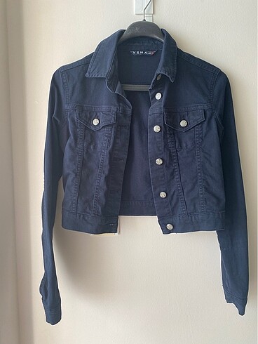 Crop lacivert kot ceket