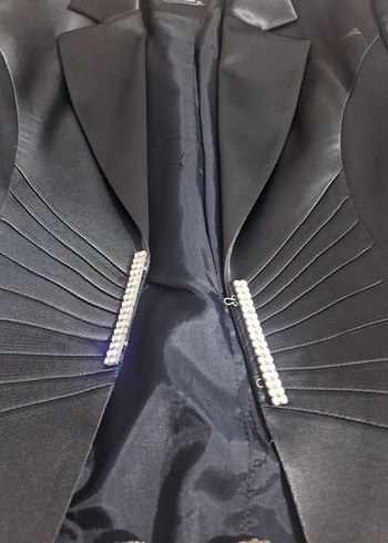 Saten Siyah Kadın Blazer Ceket - Görsel 2