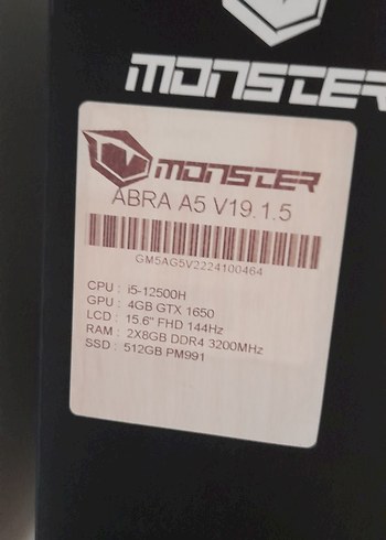  Beden Renk Monster Dizüstü Bilgisayar abra a5 v19.1.5