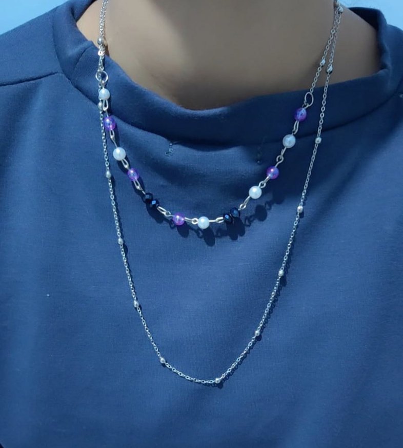 Uzun Mor Boncuklu Bohem Kadın Kolye - Görsel 2