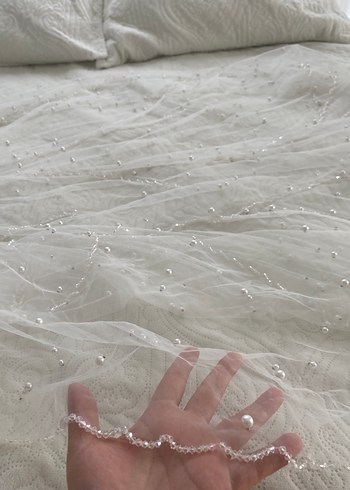 Gelinlik İnci Detaylı Beyaz Uzun Gelinlik duvağı 1.5 metre
