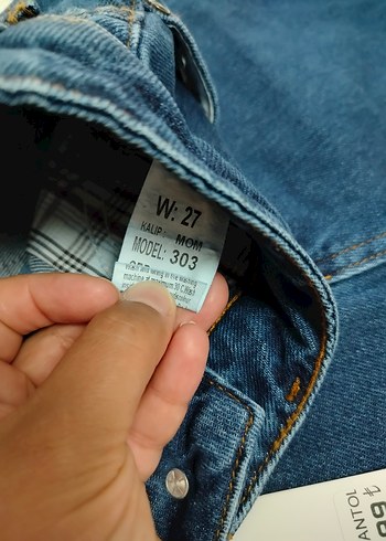 27 Beden mavi Renk Parlak Mavi Kadın Denim mom Jean