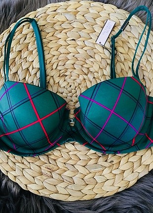 Victoria?s Secret Taşlı Yeşil Saten Ekoseli Sütyen