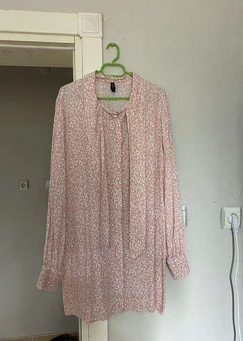 Pembe Uzun Kollu Düğmeli Tunik