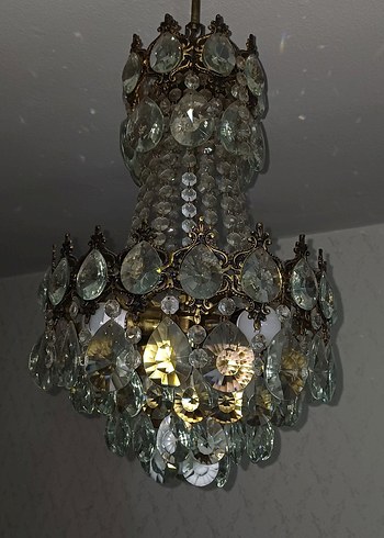 Altın Renkli Kristal Sarkıt antika Avize - Görsel 2