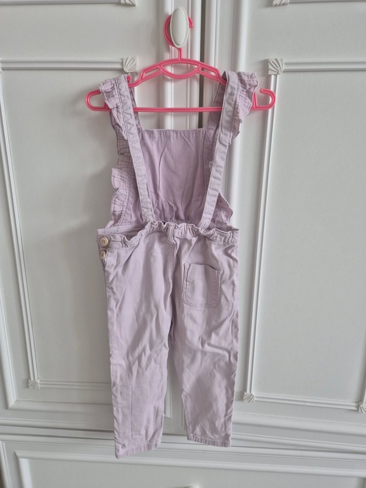 Kız Çocuk Pembe Keten Fırfırlı Askılı Tulum - Görsel 2