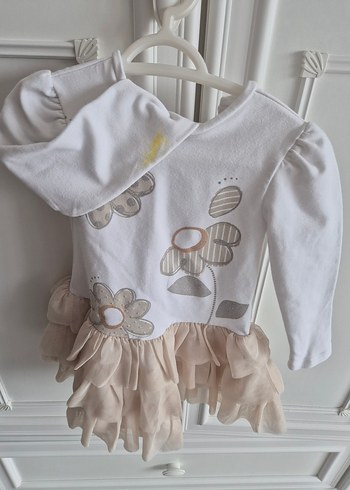 Uzun Kollu Beyaz Kız Çocuk Elbise - Görsel 2