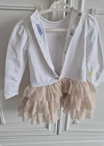 Uzun Kollu Beyaz Kız Çocuk Elbise - Görsel 3