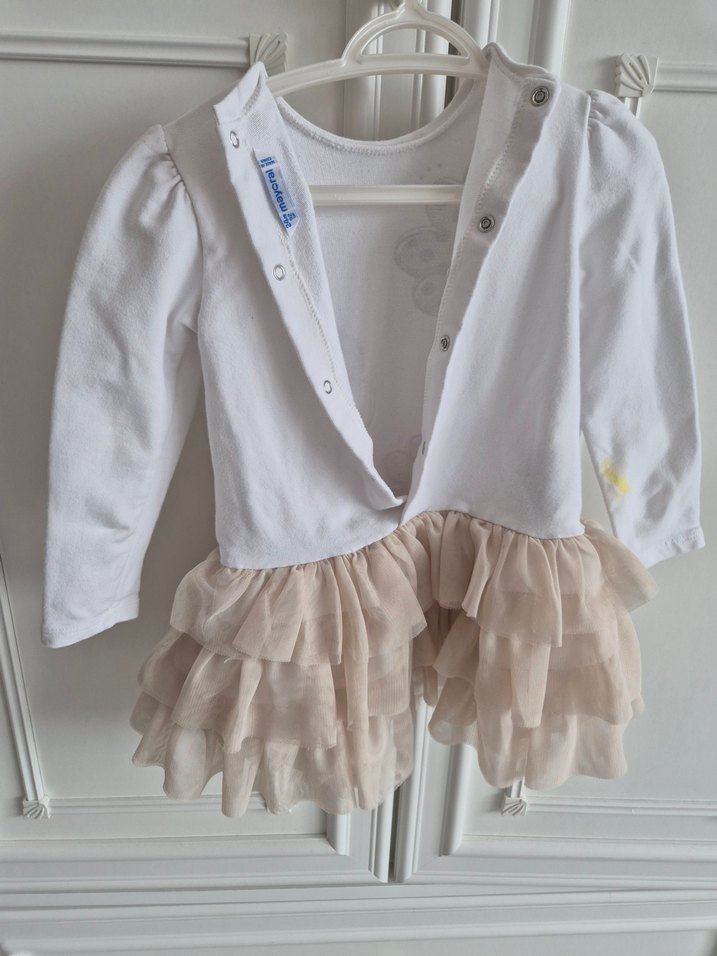 Uzun Kollu Beyaz Kız Çocuk Elbise - Görsel 3