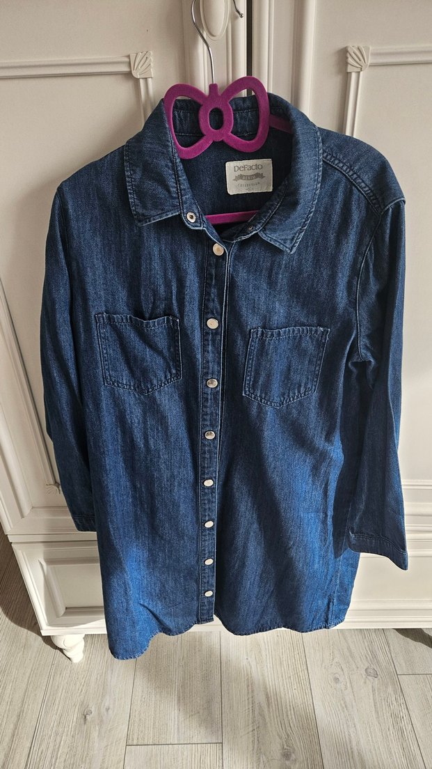 DeFacto Mavi Kadın Denim Gömlek - Görsel 3