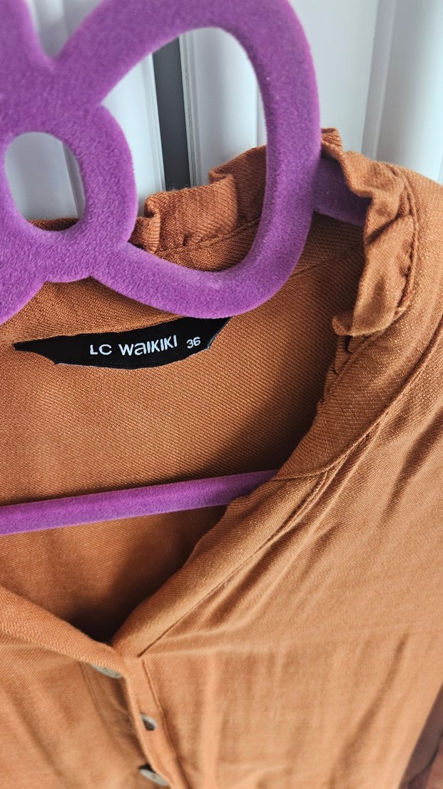 Düğmeli Kahverengi Bohem Midi Tunik - Görsel 3